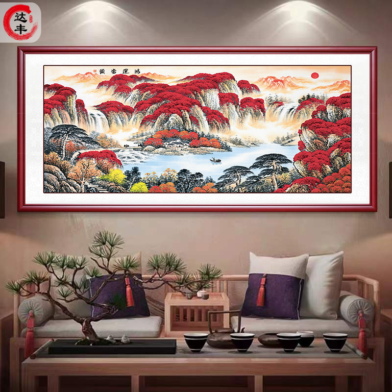 鸿运当头聚宝盆山水画客厅办公室字画装饰风水靠山挂画壁画国画_虎窝淘