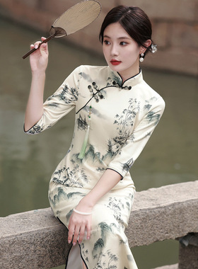 Chinese painting Cheongsam Dress Chipao Qipao旗袍traditional