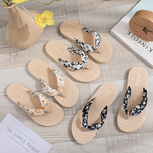 sandals women slippers slides flip flops新款仿草编女款人字鞋