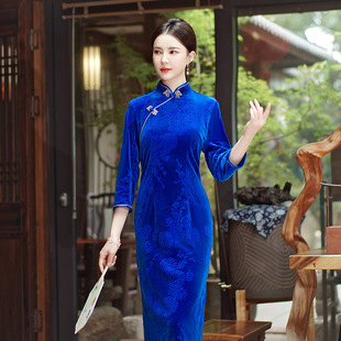 cheongsam qipao dress chipao2025秋冬新款丝绒提花旗袍国风