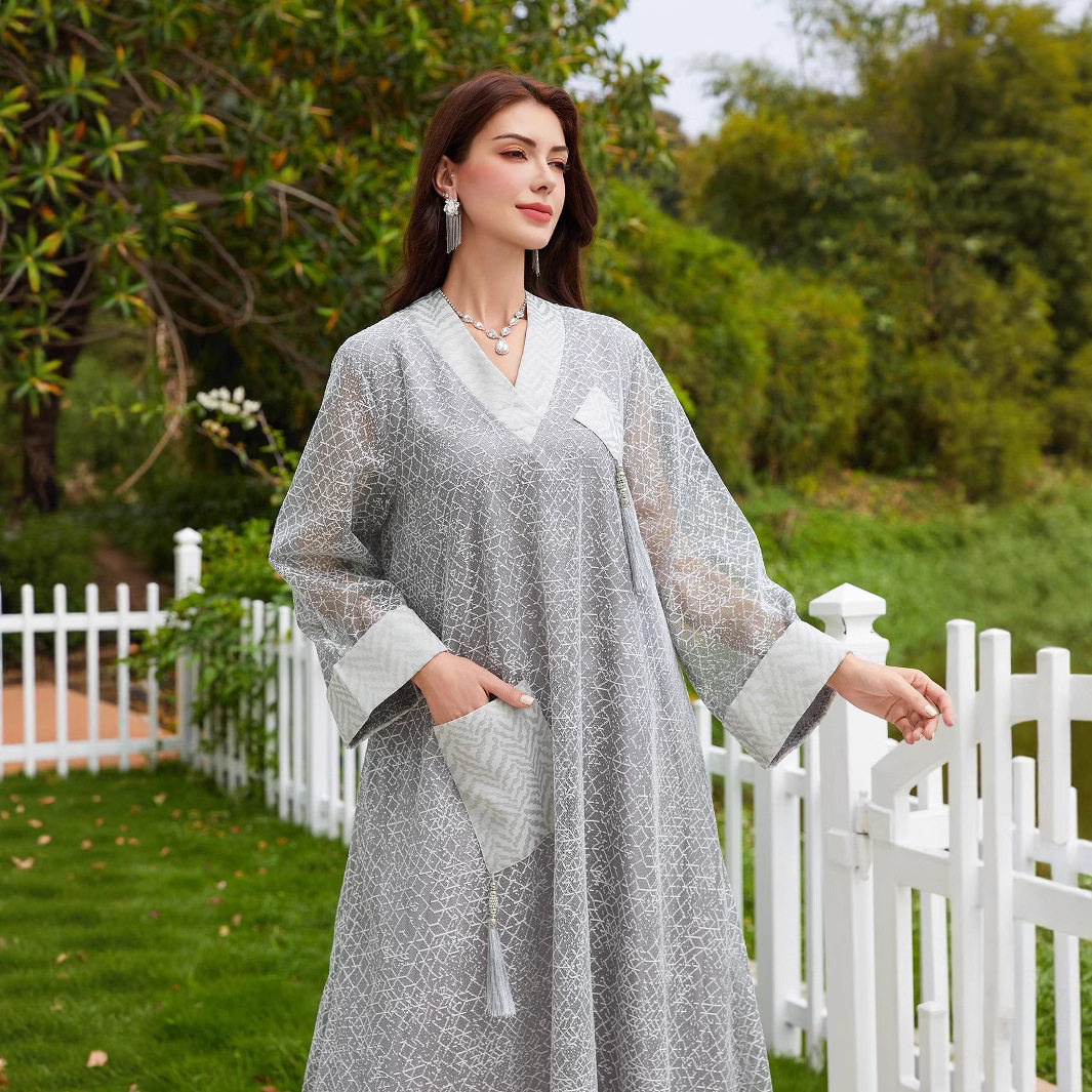 女长袍womens sequin dress loose robe ladies gown fringe bead