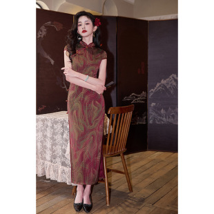 旗袍裙红色轻款 qipao 妈妈 dress新款 chinese cheongsam women