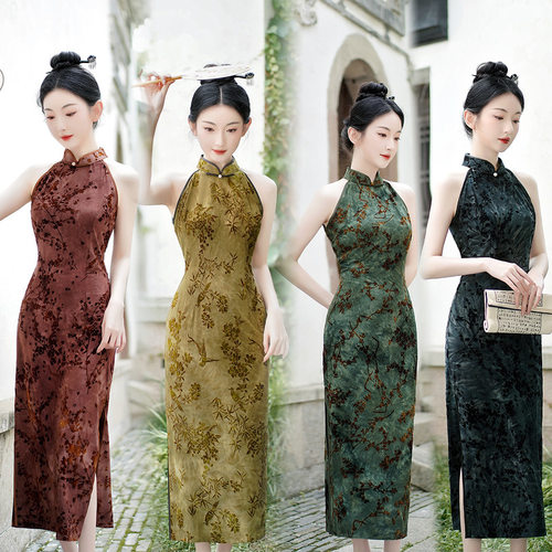 chinese style dress qipao women elegant cheongsams satin