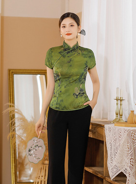Qipao Tops Chinese Chipao 2025新款国风唐装女上衣短款改良绸缎