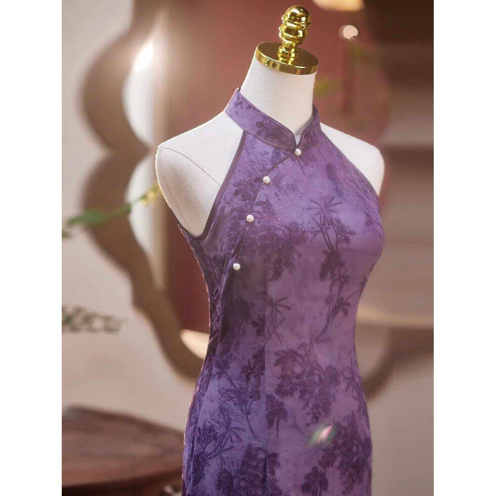 women qipao cheongsam chinese dress chipao旗袍紫色旗袍女新