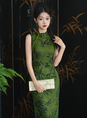 Qipao Cheongsam Women Vestidos Chinese Dresses旗袍绿色无袖
