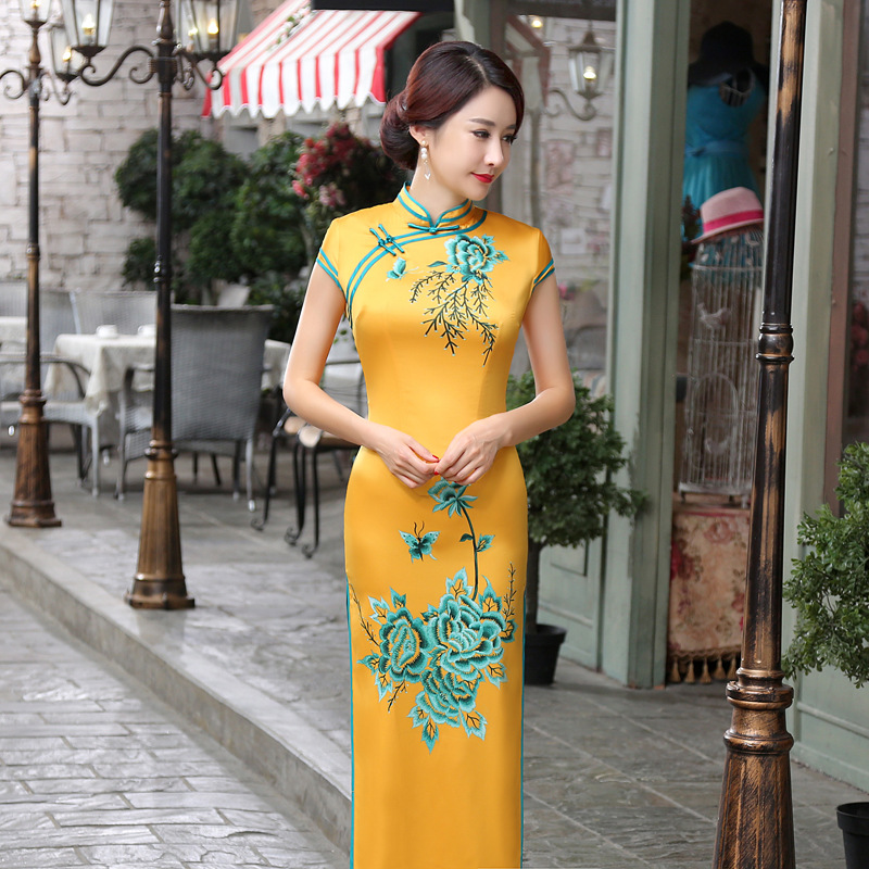 Cheongsam Chipao新款中式旗袍长款秋季日常改良优雅修身显瘦短袖