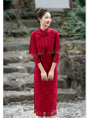 quality cheongsam chinese traditional qipao dress旗袍红蕾丝