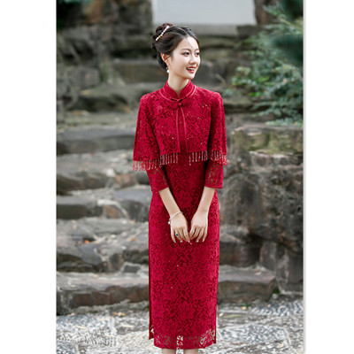 quality cheongsam chinese traditional qipao dress旗袍红蕾丝