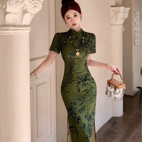 Cheongsam Qipao Chinese Dress Chipao丹青客新中式绿色提花改良