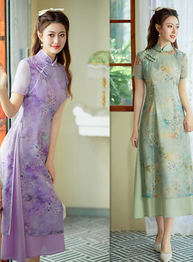 high-end cheongsam chinese traditional qipao dress旗袍长款