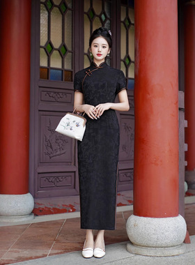 cheongsam qipao dress chipao2025春夏新款旗袍长裙气质黑色