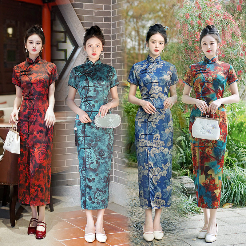Qipao Chinese Dress国风2025春夏新款修身旗袍长裙气质连衣裙