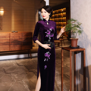 dress 旗袍cheongsam qipao chinese 秋冬旗袍丝绒 chipao新款