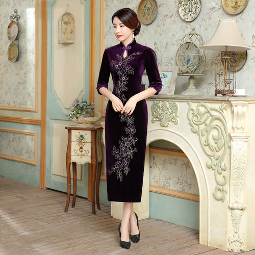 长旗袍Cheongsam Qipao Chinese traditional Dress Chipao Long