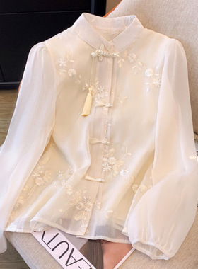 国风衬衫女Chiffon Chinese Women Shirt Summer Vintage Blouses