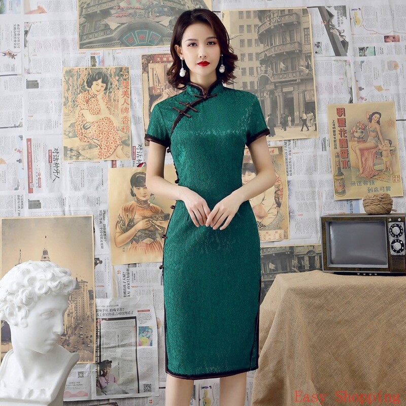 Cheongsam Chinese Qipao2025春夏新款改良旗袍蕾丝连衣长裙修身
