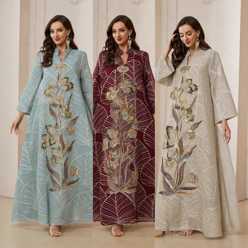 womens sequin dress loose robe ladies gown fringe bead dress