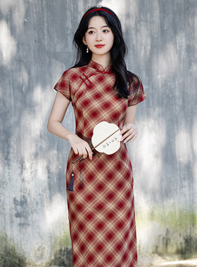 cheongsam chinese traditional qipao dress旗袍格子国风新中式