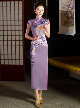 cheongsam chinese traditional qipao dress旗袍定位花双层长款