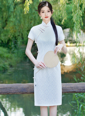 Qipao Chinese Dress Chipao民国风2025春夏新款短款旗袍蕾丝