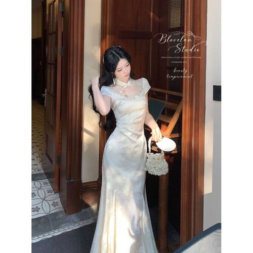 women qipao chinese dress cheongsam chipao远山烟岚高级气质感