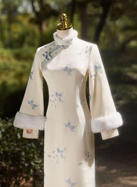 Winter Cheongsam Chinese Qipao Dress旗袍白色旗袍2025新款女