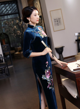 优雅国风长旗袍Cheongsam Qipao Chinese Style Party Dress