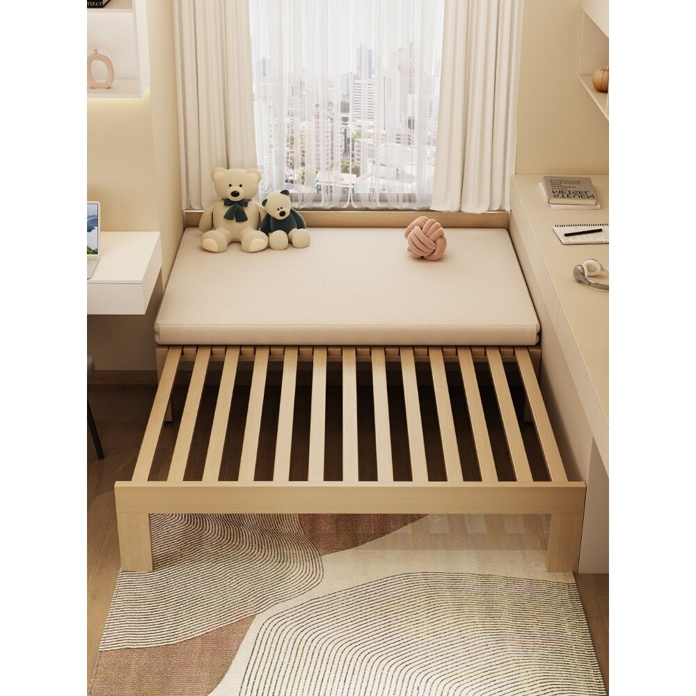 实木小户型可折叠伸缩榻榻米抽拉沙发床卧室改造窗台定制拼接窗床