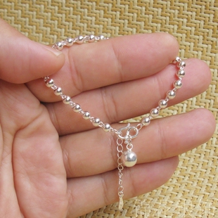4MM小圆珠纯银手链女999足银手链银珠子白银佛珠手链银饰品银铃铛