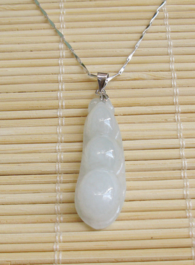 福豆吊坠翡翠真玉石项坠S925纯银项链锁骨挂件银饰品男女大人小孩