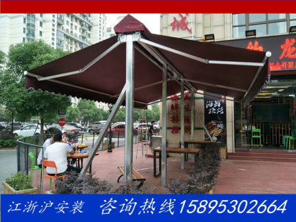 户外庭院咖啡馆奶茶店雨棚伸缩遮阳棚苏州无锡常州安装换布维修