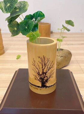 雷击纹笔筒竹筒创意复古插花瓶筷子杯电击木竹杯