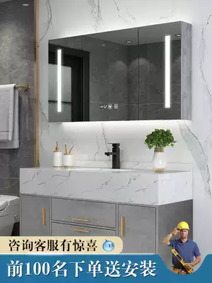 Bathroom smart bathroom cabinet combination set Powder room Marble sink Face wash Light luxury rock board wash basin