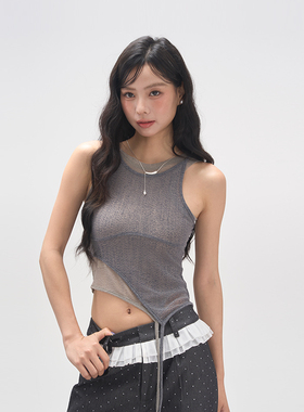 AXIA小吊带背心女夏季真两件套不规则叠穿小众露腰辣妹设计感上衣