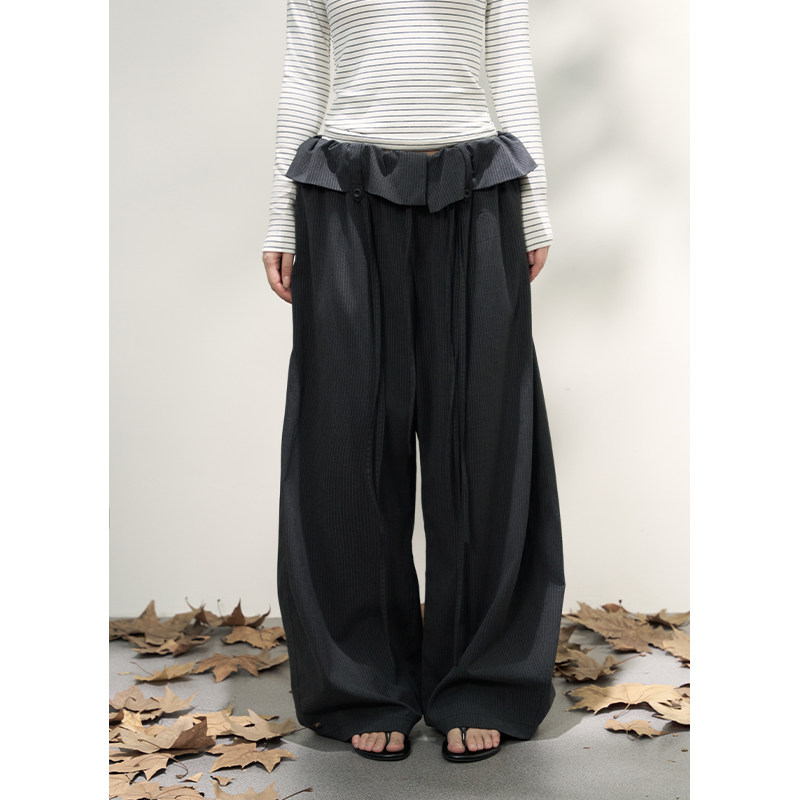 AXIA宽松阔腿裤女秋冬垂坠感显瘦腰头设计感小众遮肉中低腰长裤子,女装/女士精品,休闲裤,淘宝优惠券,粉丝福利购,淘宝优惠卷