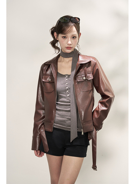 AXIA皮衣外套女秋冬季pu防风小众加厚拉链翻领开衫上衣长袖甜酷风