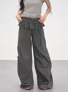 AXIA工装裤女假两件设计感直筒休闲宽松屁帘阔腿裤子慵懒风长裤