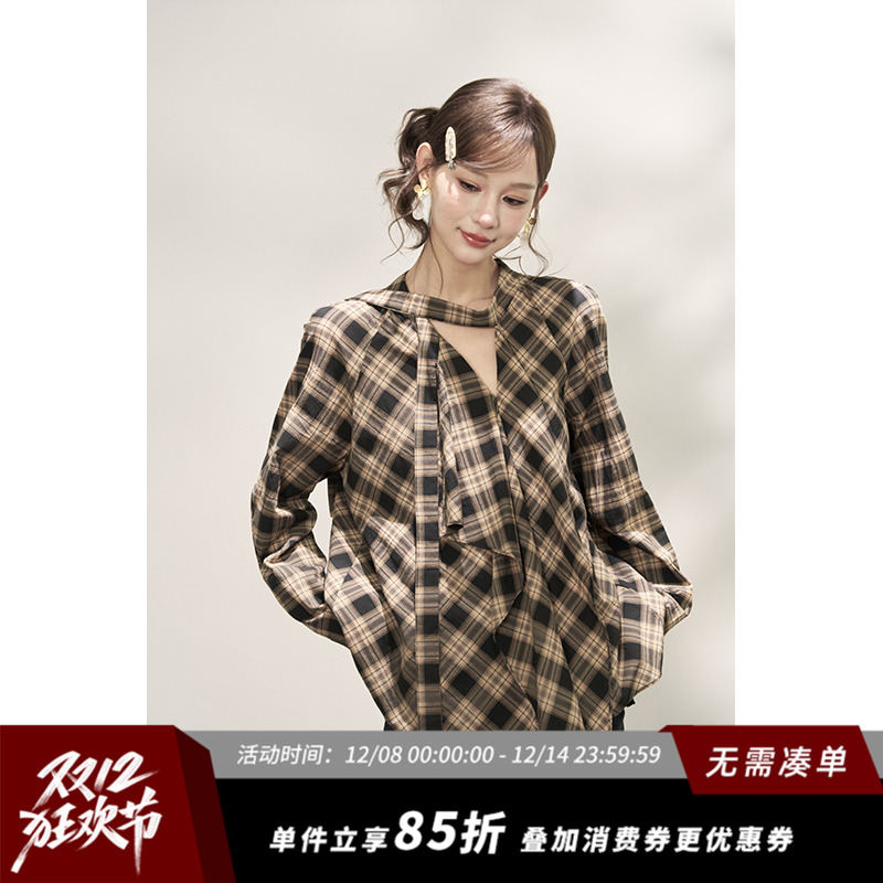 格子长袖衬衫女早春薄款