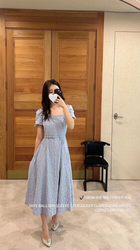 不退换 韩国Bau代购  甜美气质显瘦泡泡袖连衣裙