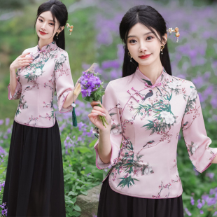 女上衣 旗袍两件套盘扣复古日常可穿养生馆采耳唐装 2026夏季 新中式