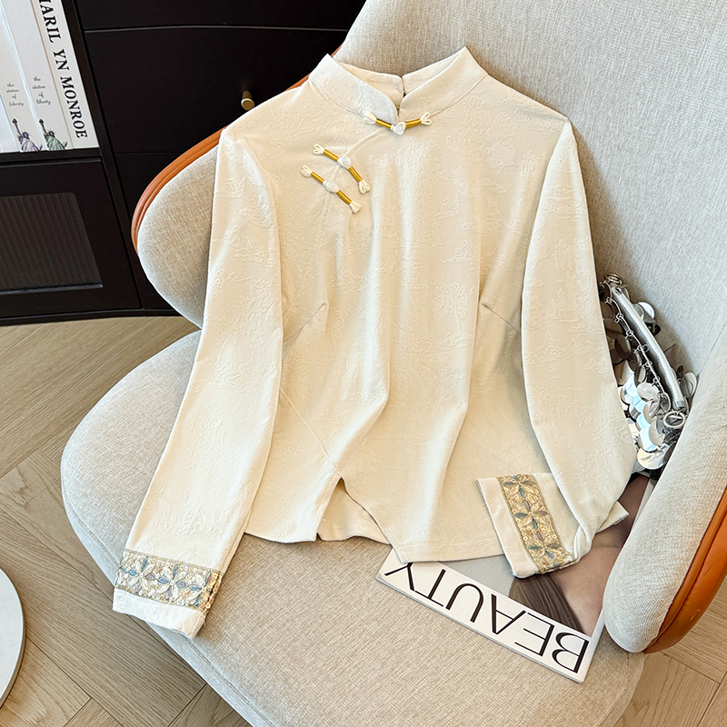 秋冬新中式国风盘扣丝绒衬衫女