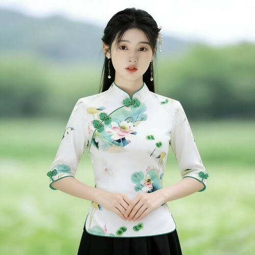 时尚唐装女上衣茶人工作服