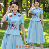 2025年新款 女日常可穿 唐装 式 旗袍两件套复古中国风旗袍上衣改良版