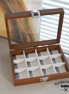 12格黑胡桃色高档绒布首饰盒小号收纳盒戒指耳环珠宝店展示陈列盒