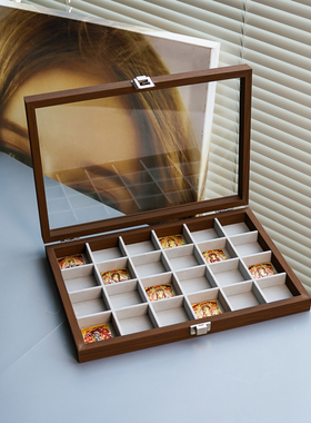 佛牌收纳盒黑胡桃木纹24格浮雕双面立体唐卡收藏展示盒轻奢礼品盒