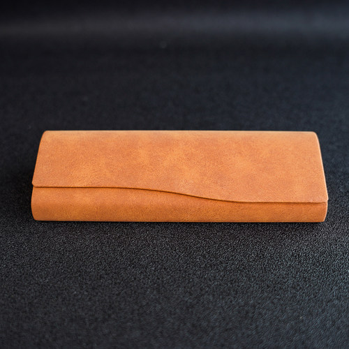 纯色复古便携防压羊巴纹手工镜盒高颜值轻奢设计感翻盖眼镜收纳盒