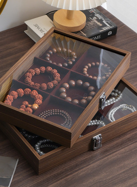 网红文玩手串收纳盒手镯首饰盒带盖防尘放手链吊坠玉镯珠宝饰品箱