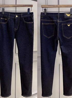 欧洲站潮牌新款深蓝色牛仔裤春夏时尚金属装饰商务休闲男士长裤子