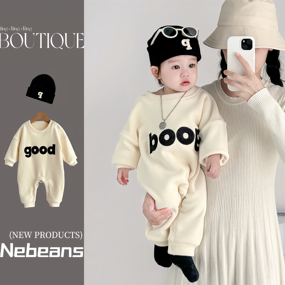 婴儿连体衣加绒新款新生儿冬季一体绒卫衣宝宝加厚保暖外出爬爬服